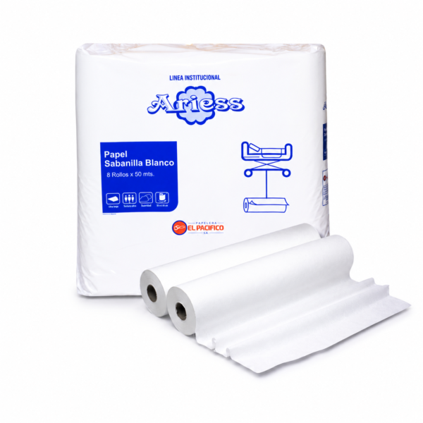 Papel Sabanilla Blanco Ariess 8 Rollos x 50 mts