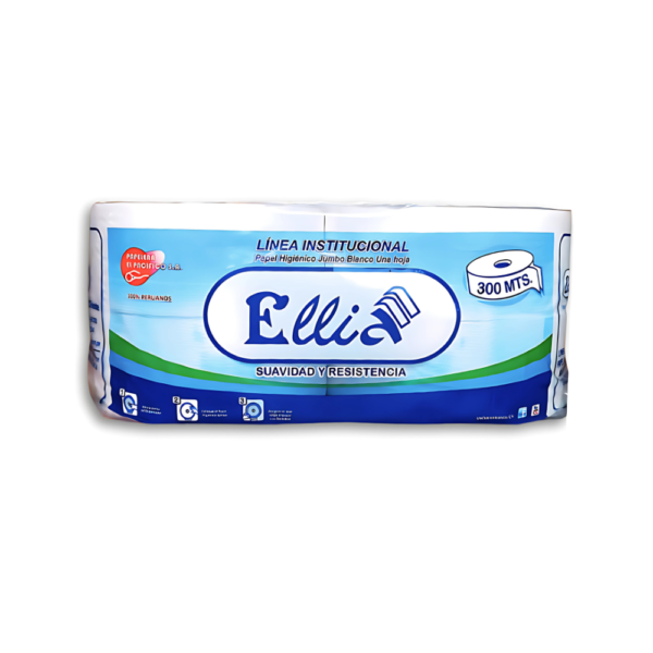 Papel Higiénico Línea Institucional Jumbo Ellia 4 rollos x 300 m